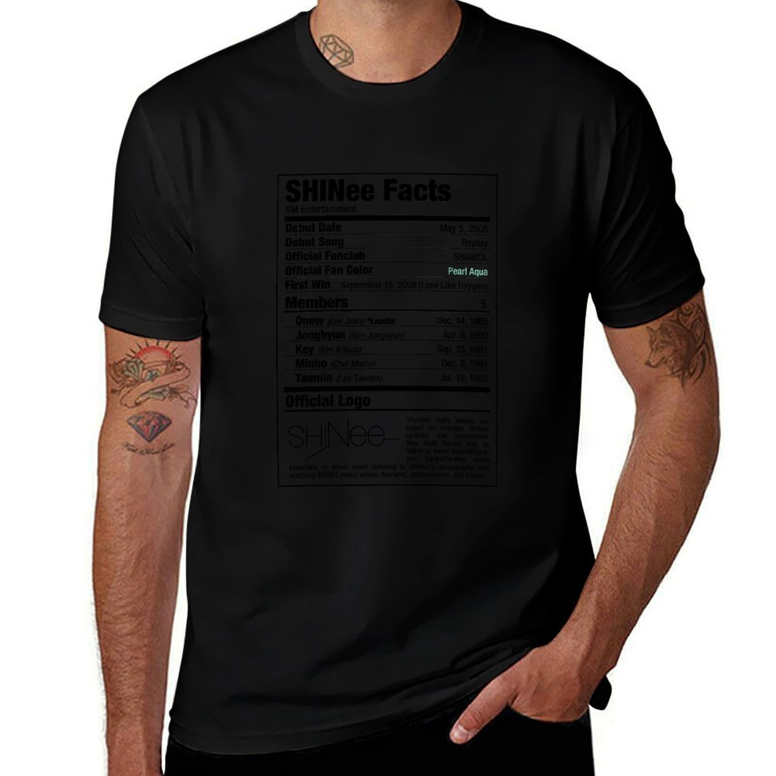 Nutrition Fitness Training - تي شيرت SHINee Kpop Nutritional Facts
