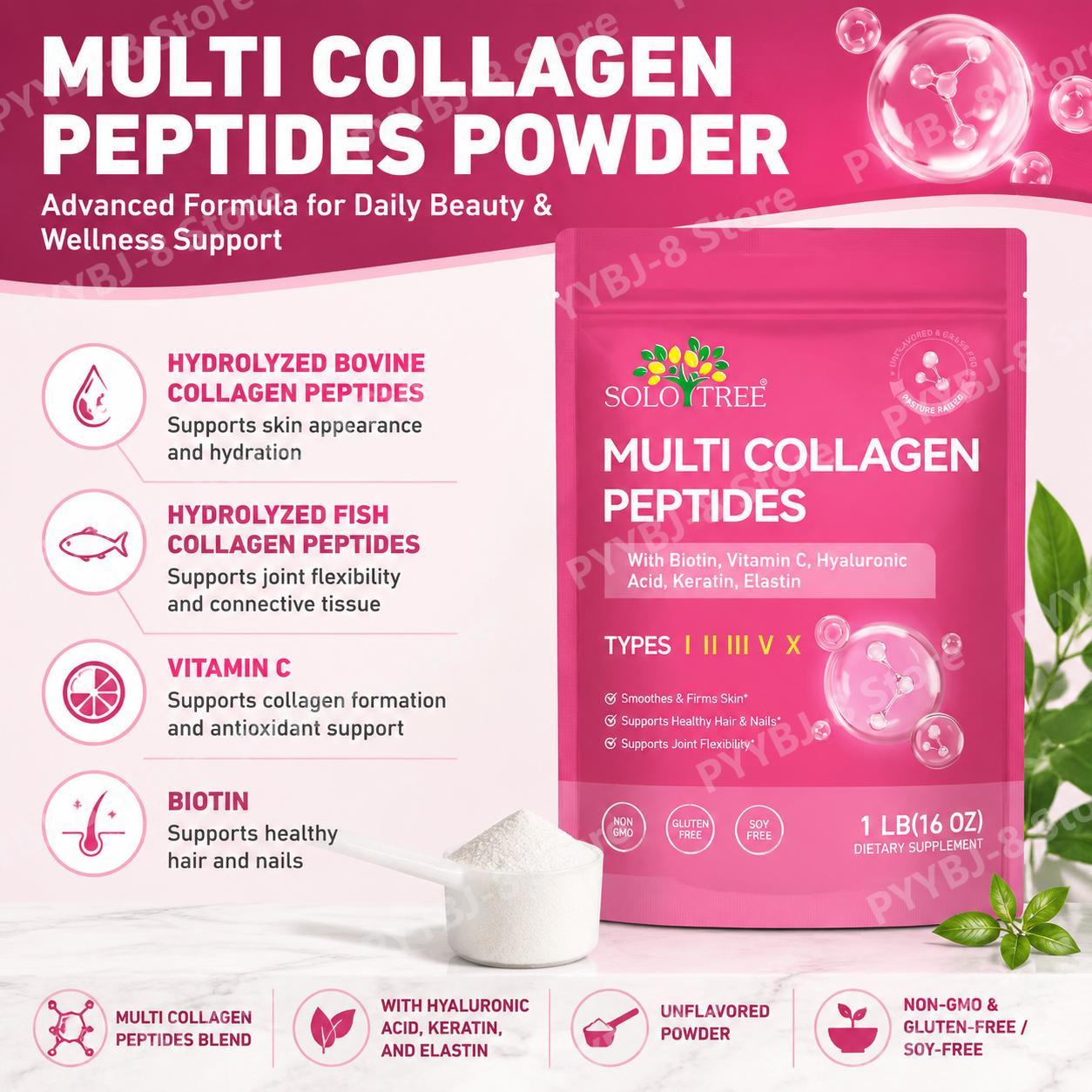 مسحوق سولو تري متعدد الكولاجين - مراجعة Collagen Peptide Powder وسعره